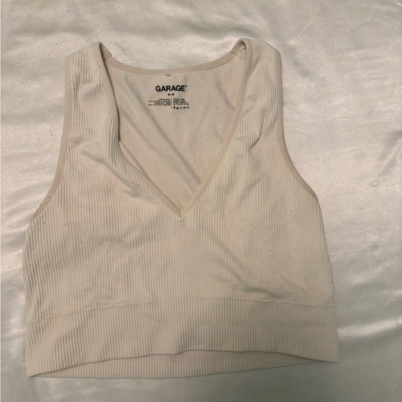 Garage white ribbed cropped tank top - Picture 3 of 5
